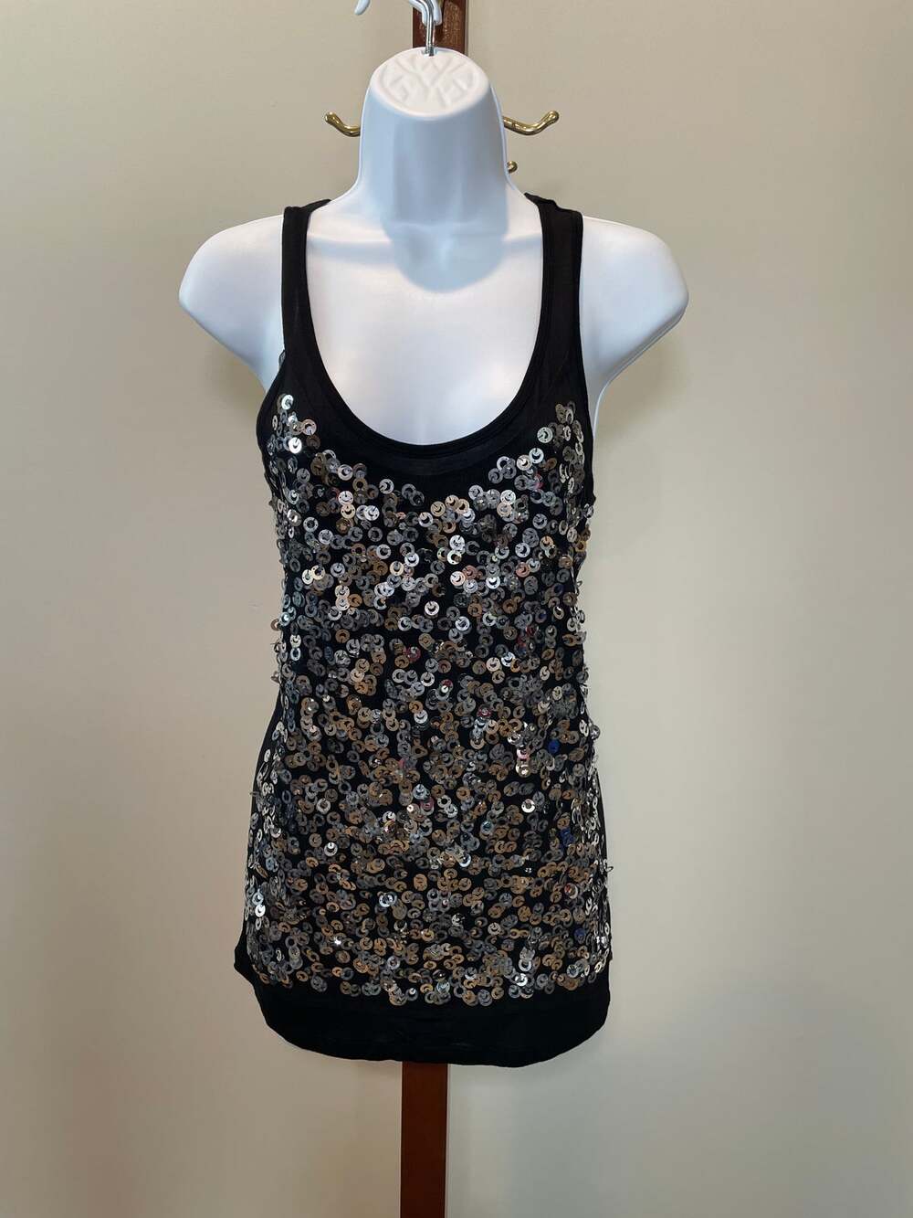 Michael Kors Top Black Sleeveless Silver Sequin Detail Size M
